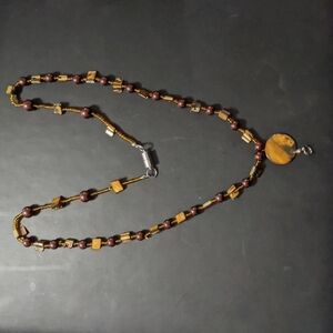 Brown Shell and Faux Pearl Beaded Necklace or Lanyard Badge Holder